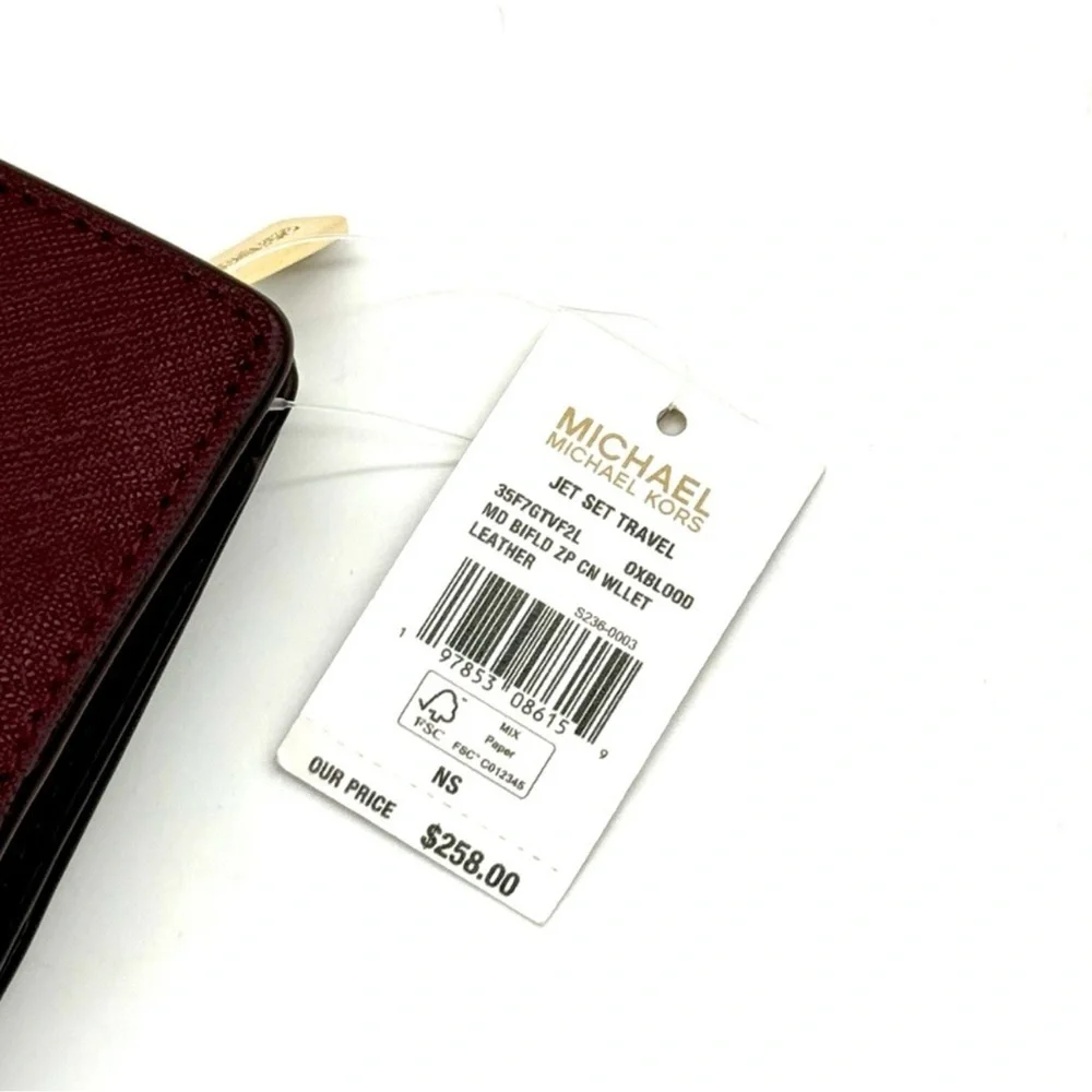 Michael Kors Medium Bifold Zip Chain Wallet Ox Blood